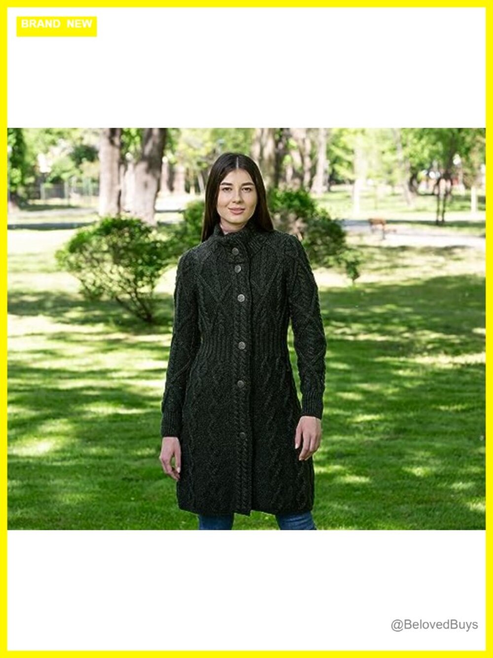 SAOL 100% Merino Wool Irish Cardigan Celtic Knot Buttons Aran Cable Knit